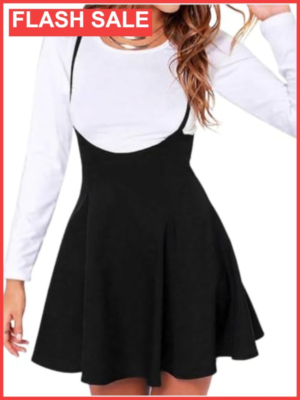 Women Suspender Skater Skirt High Waist Flared Midi Pinafore Dress